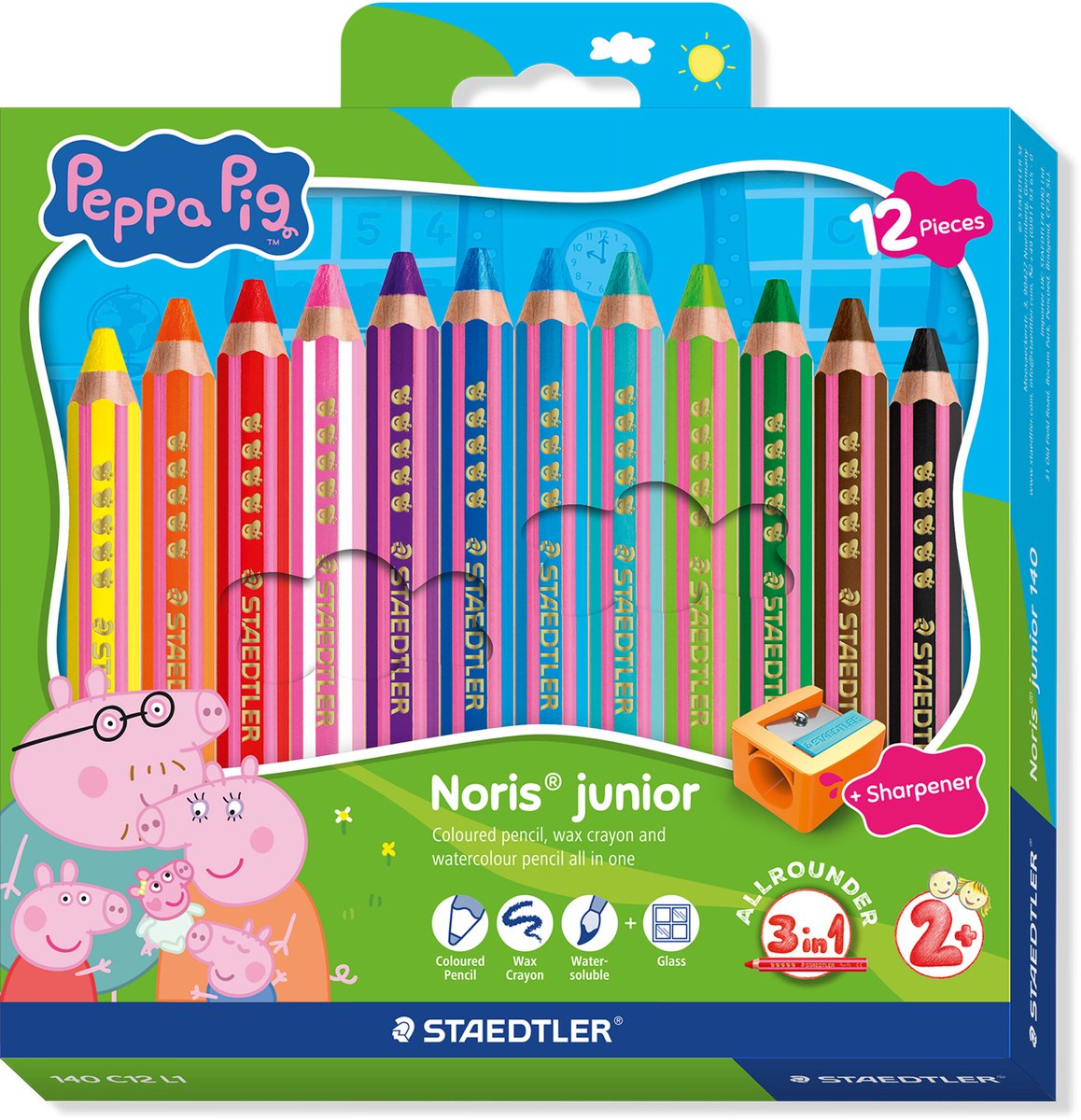 Staedtler peppa pig x noris junior crayons de couleur 3 en 1 - set 12 pcs