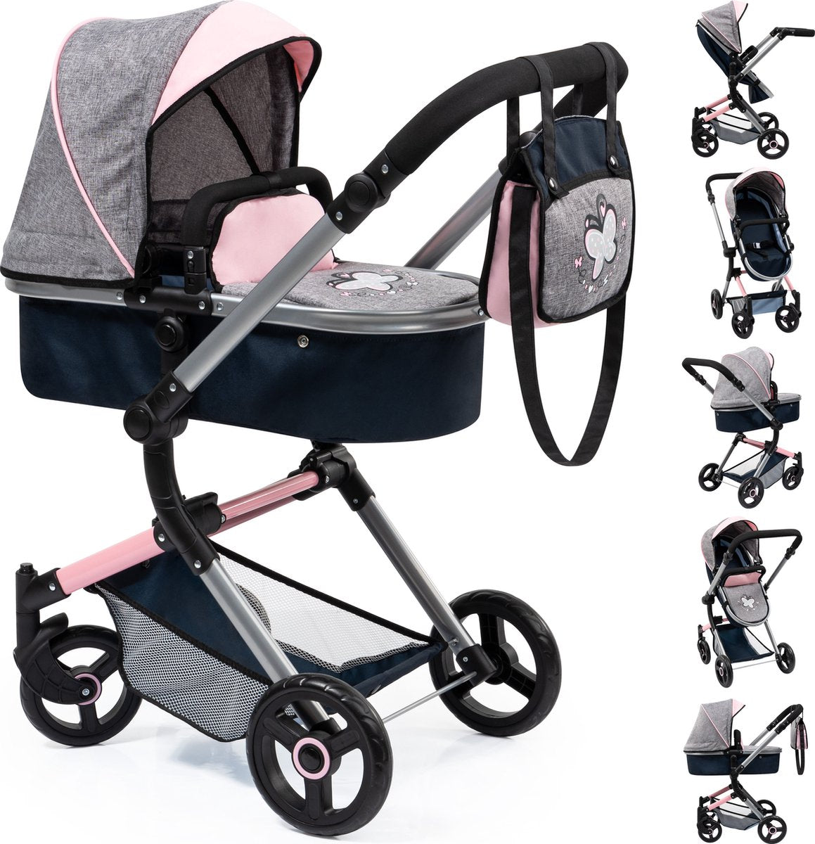 Bayer design - landau pour poupée neo vario - gris avec papillon