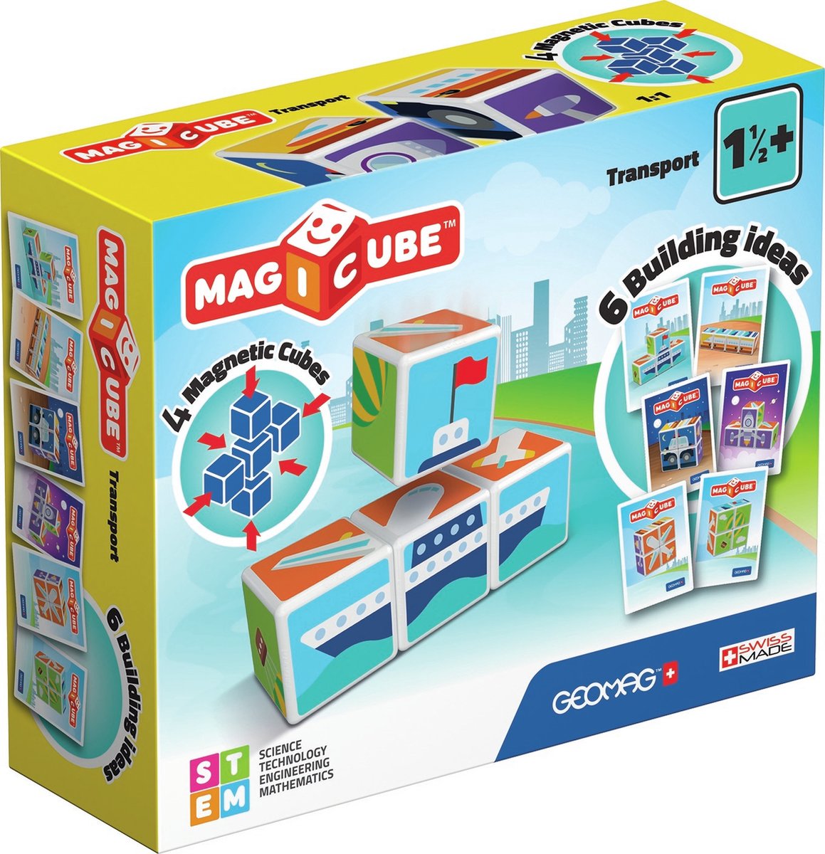 Geomag magicube transport - blocs de construction magnétiques avec véhicules - 7 pièces - à partir de 1 an
