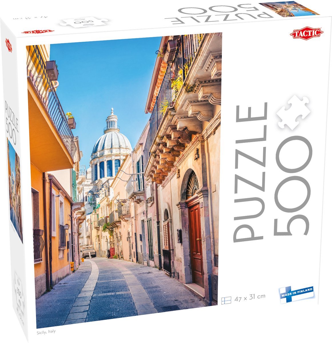Tactic Sicile, Italie – Puzzle – 500 pièces – Paysage côtier italien en Sicile – Mer Méditerranée et village historique – Haute qualité scandinave