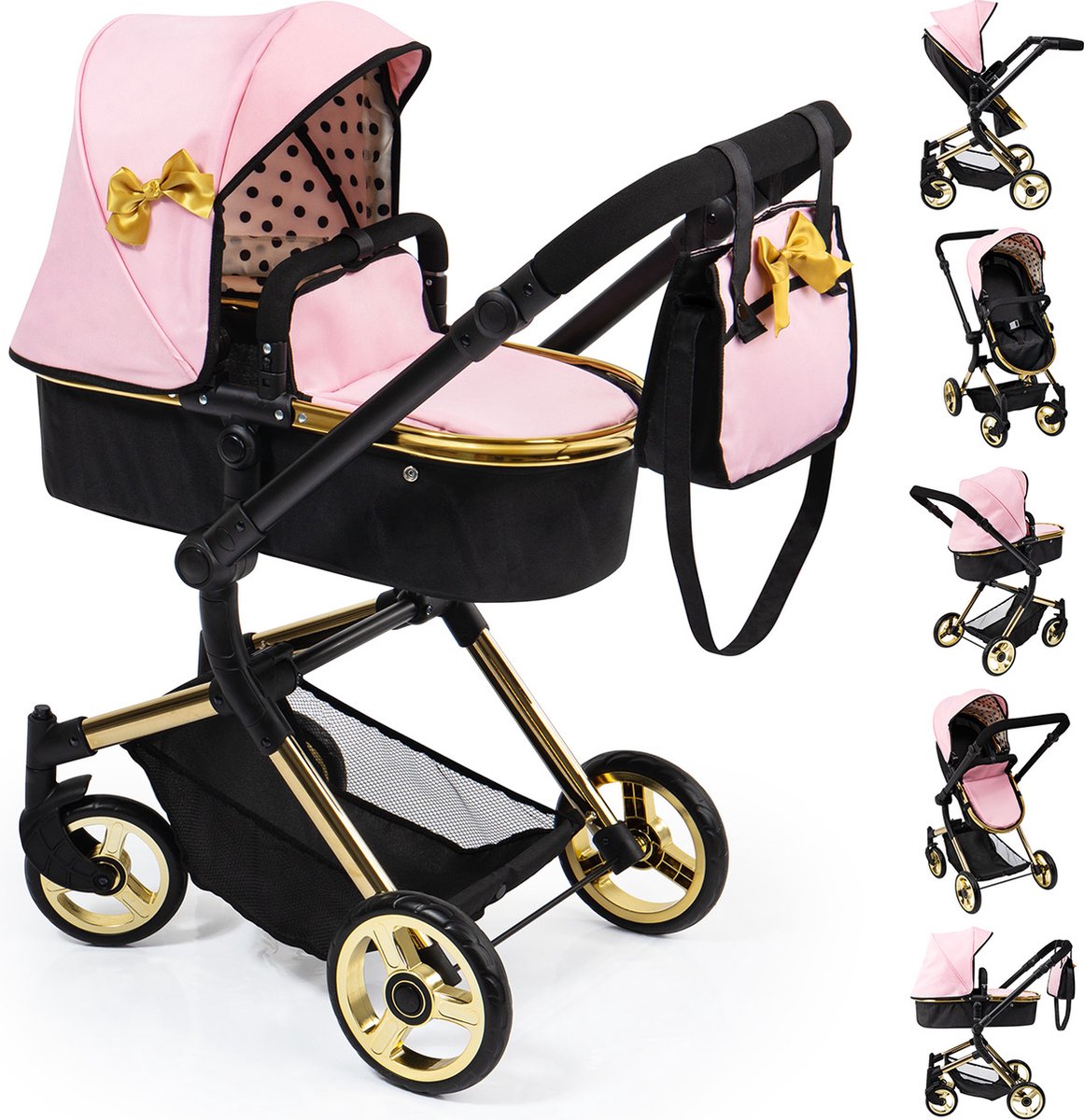 Bayer design - landau combiné pour poupée neo vario - noir rose or