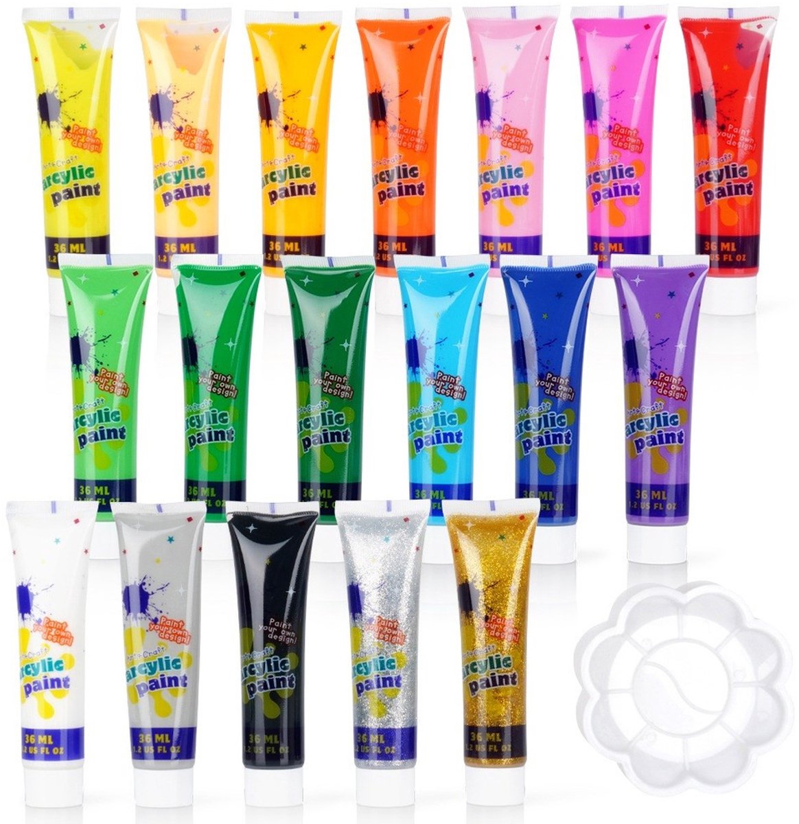 Peinture acrylique avec jeu de palettes, 18 pcs.