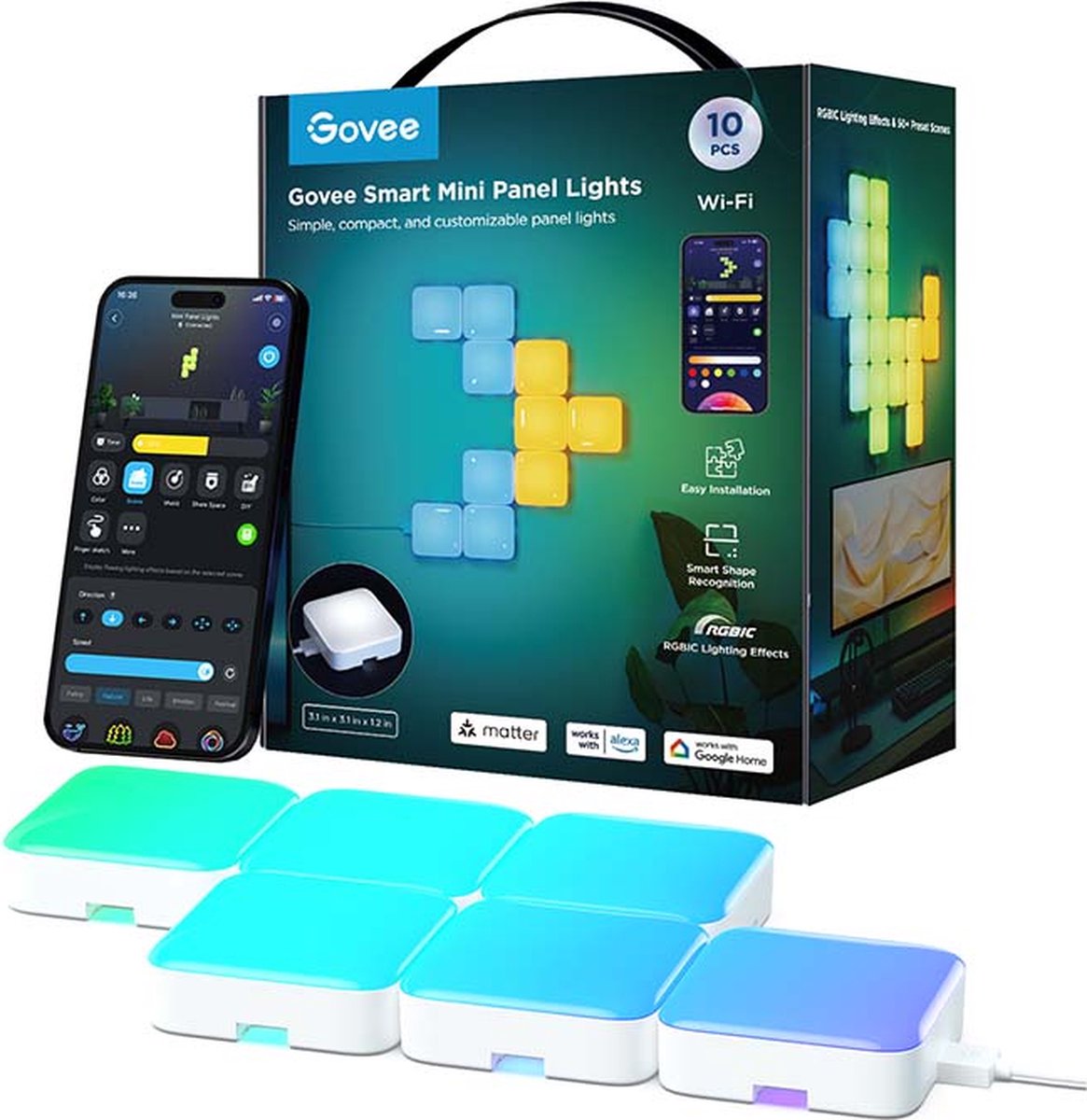 Les panneaux muraux intelligents Govee comptent rgbic - 10 mini panneaux