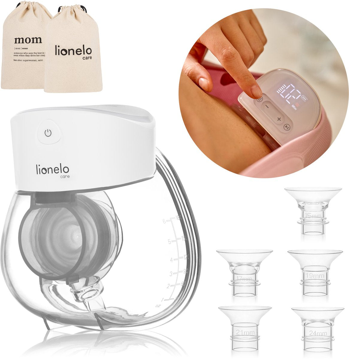 Lionelo fidi free lumi - tire-lait électrique - 2 modes de fonctionnement - fonction massage - 9 niveaux de force réglables - 6 tailles différentes de silicone - capacité de 180 ml - économie d'énergie - fonctionnement silencieux - minuterie