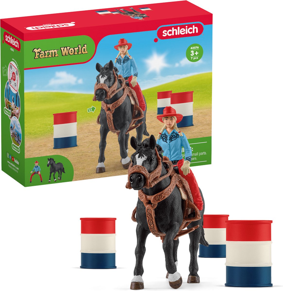 Monde agricole Schleich - Course de barils avec cowgirl - Jouets pour enfants pour garçons et filles - 3 à 8 ans 42576