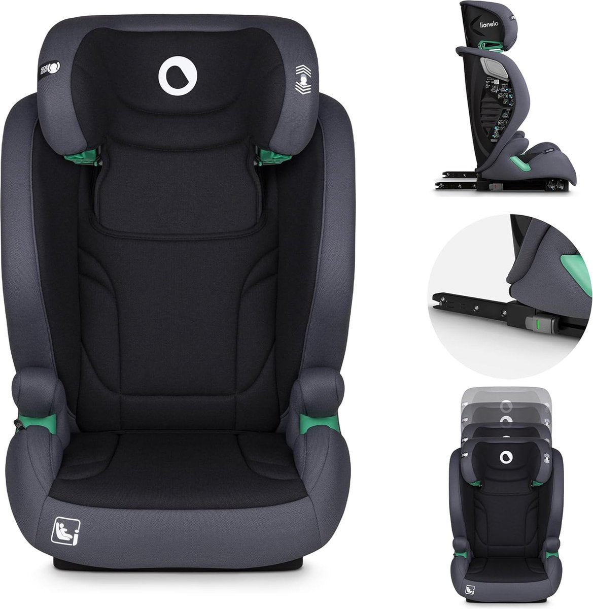 Siège auto Lionelo igo i-size - isofix - 100-150 cm - groupe 2-3 - 15-36 kg - mousse à mémoire de forme - appui-tête tri-guard - dossier réglable - housse amovible - ajustement universel