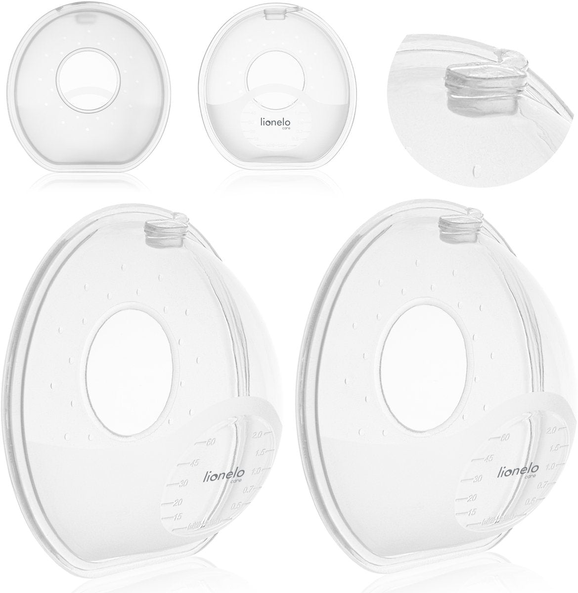 Lionelo milky simple - set de collecteurs de lait 2 pièces - 2x60 ml - sans BPA - s'adapte au soutien-gorge - indication de la taille - réutilisable - stérilisable