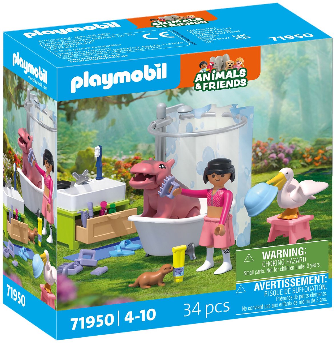 Playmobil | amis animaux | plaisir du bain pour animaux de compagnie | jouets à partir de 4 ans | cadeau pour les enfants | stimule la créativité et l'interaction avec les animaux | soins et bains des animaux avec accessoires | 71950