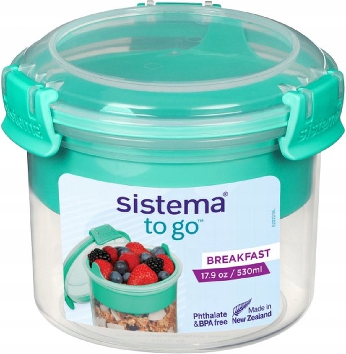 Sistema to go bol petit-déjeuner avec compartiment petit-déjeuner menthe sarcelle 530ml