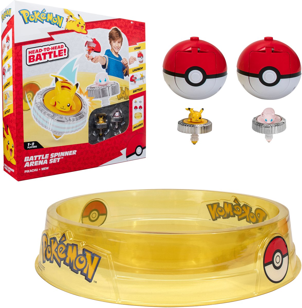 Jazwares Pokémon Battle Spinners avec stade Pikachu et Mew Playset