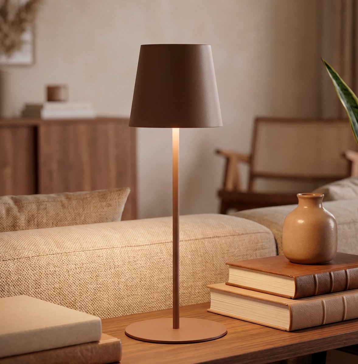 Briloner kiki - lampe de table rechargeable - dimmable - pour intérieur et extérieur - réglable en hauteur - lumière blanc chaud - marron