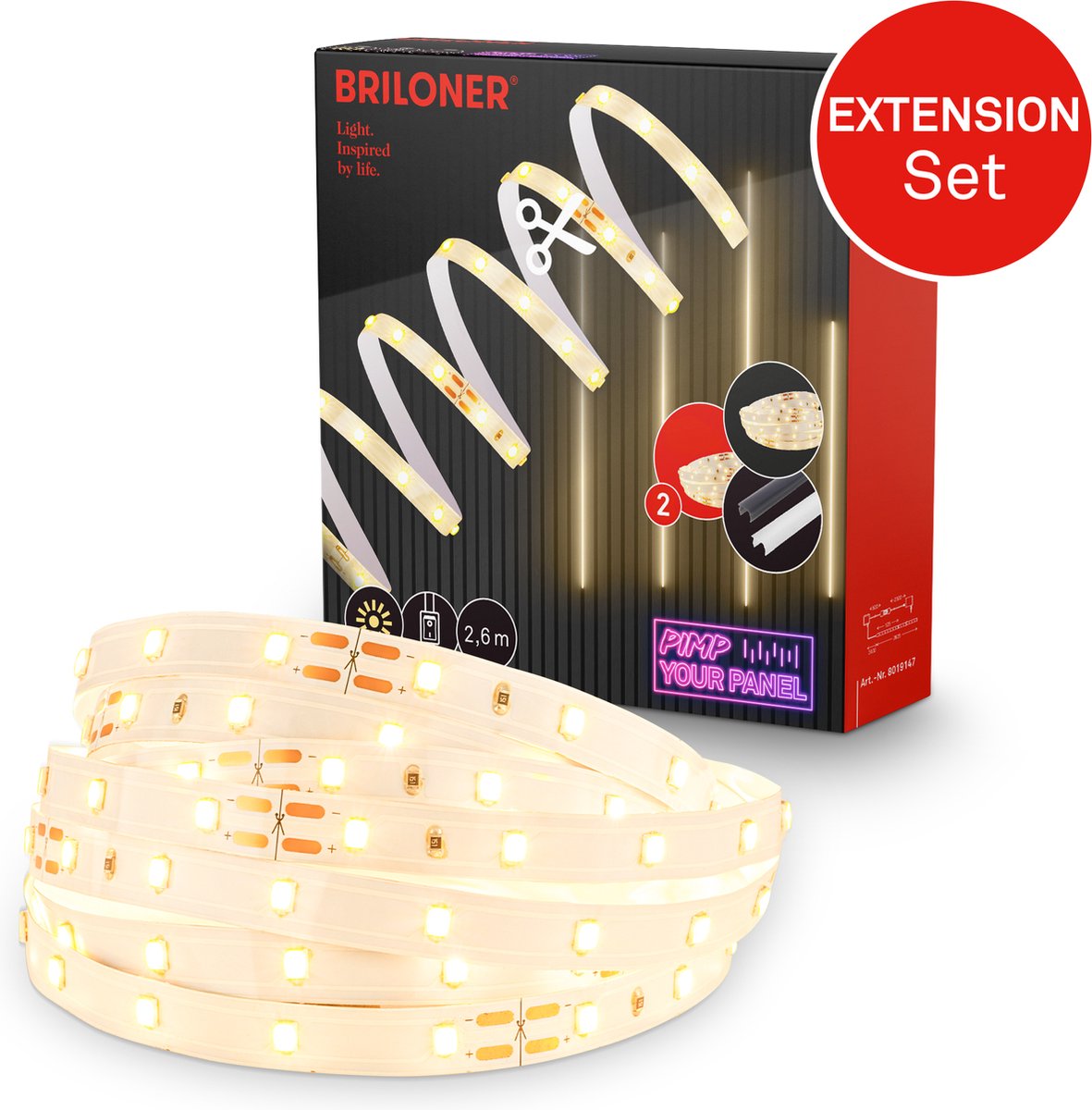 Briloner pimp your panel - kit d'extension bande LED 2,6 m - 8019147 - kit d'extension ww - pimp your panel - peut être raccourci - autocollant - extensible - 262,5 x 1 cm