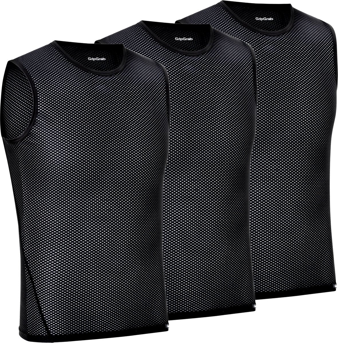 Gripgrab - ultralight 3pack mesh mouwloos base layer zomer fiets ondershirt polygiene zweethemd - zwart - heren - maat xl
