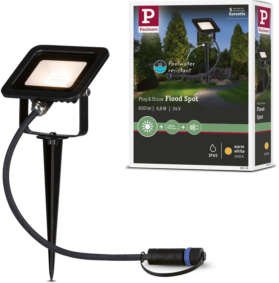 Paulmann Plug Shine Spots de Jardin LED Fluter Loose Spot IP65 3000K 6,8W Noir
