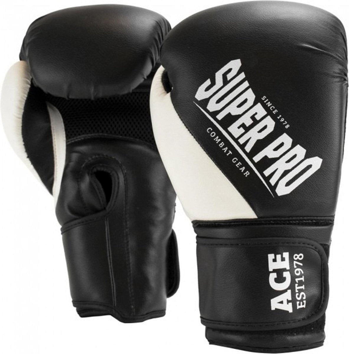Super pro combat gear ace (kick)bokshandschoenen zwart wit 10oz