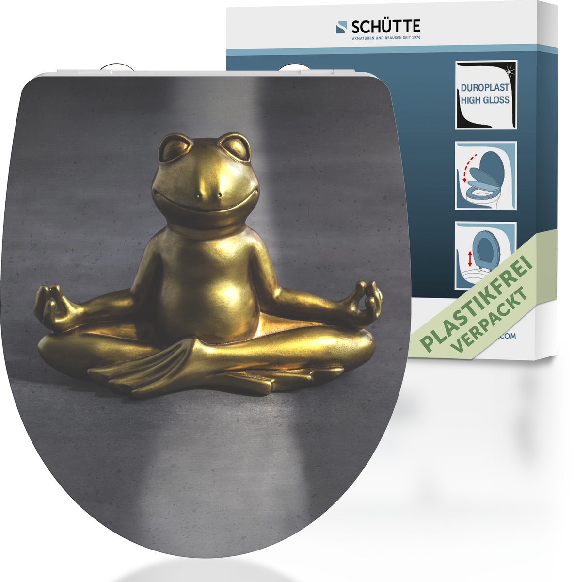 Siège de toilette Schütte avec grenouille relaxante enlacieuse Duroplast haut brillance