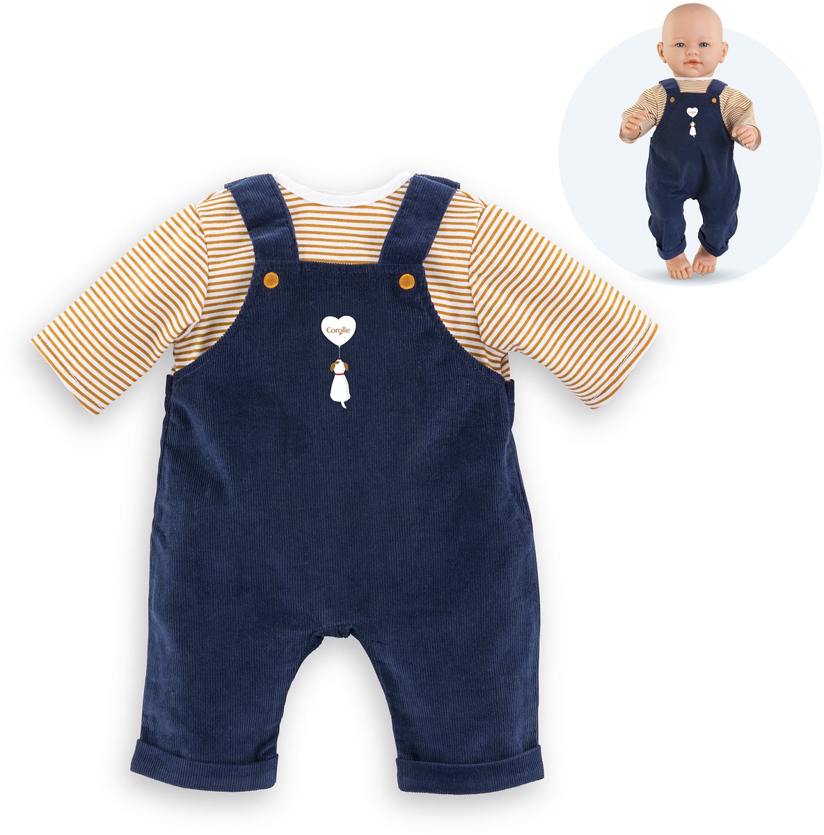 T-shirt Corolle et salopette bleu marine pour poupée bébé 42cm