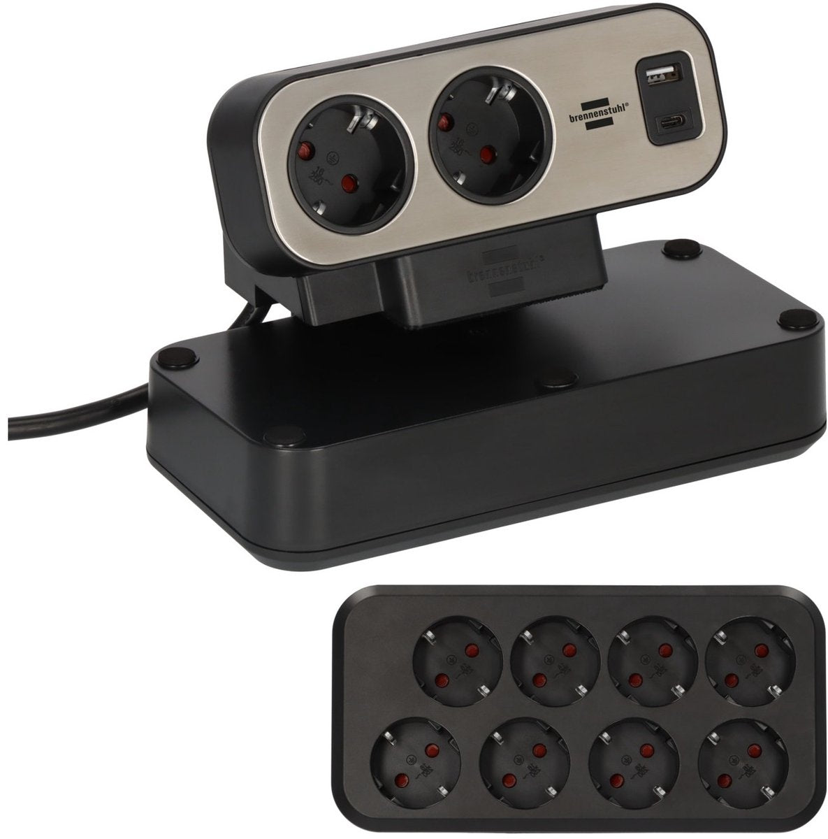 Brennerstuhl brennerstuhl®estilo prise duplex, 1x USB C, 1x USB A, 10x prises de sécurité, argent noir - 1153580200