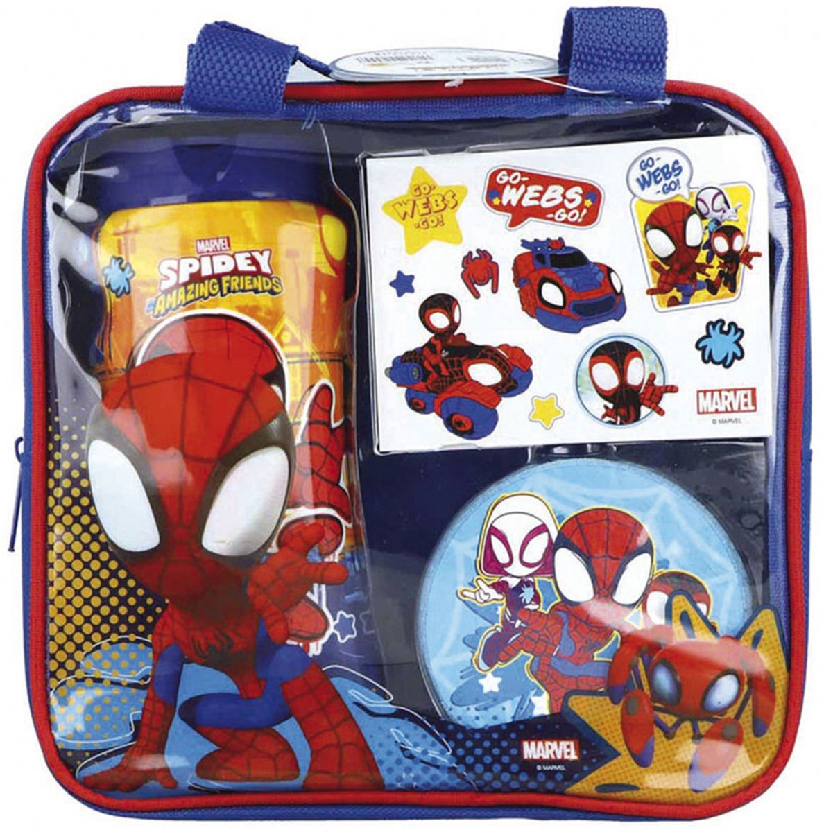 Marvel - coffret cadeau spiderman - gel douche 300ml + feuille de tatouage + éponge + sac