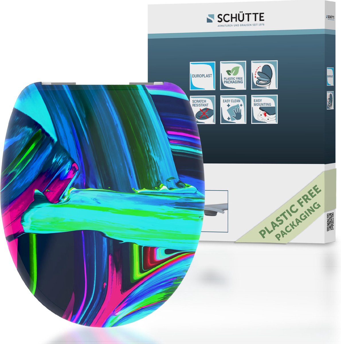 Siège de toilette Schütte avec peinture au néon à fermeture douce