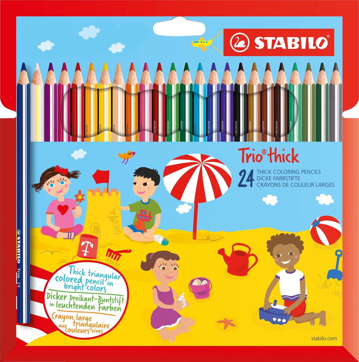 Stabilo trio épais - crayons de couleur triangulaires avec noyau extra épais 4,2 mm - étui de 24 couleurs