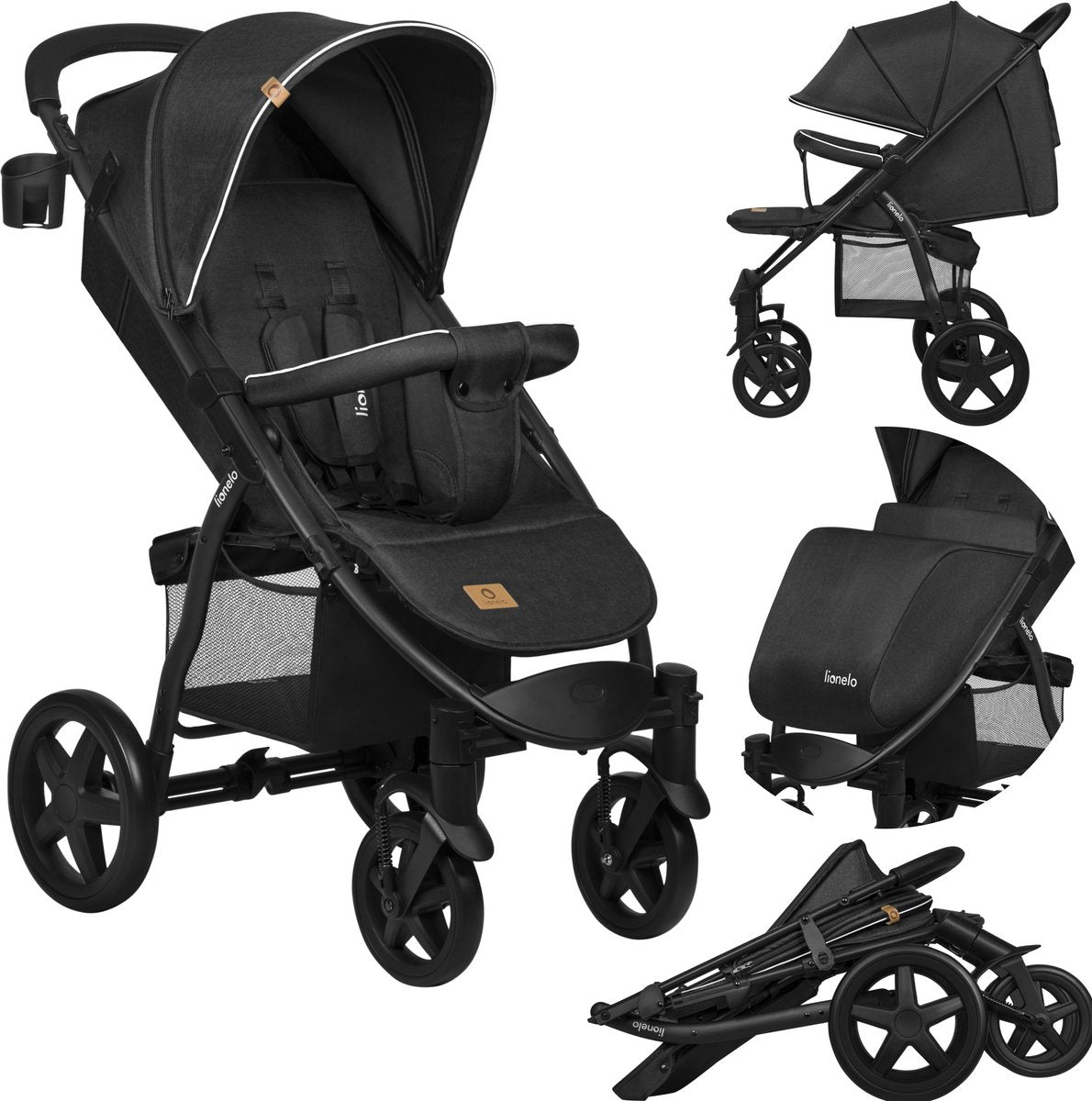 Lionelo buggy annet plus - léger pliable - grandes roues solides avec suspension - y compris chancelière, moustiquaire porte-gobelet - dossier réglable repose-pieds - poussette de la naissance jusqu'à 22 kg - landau