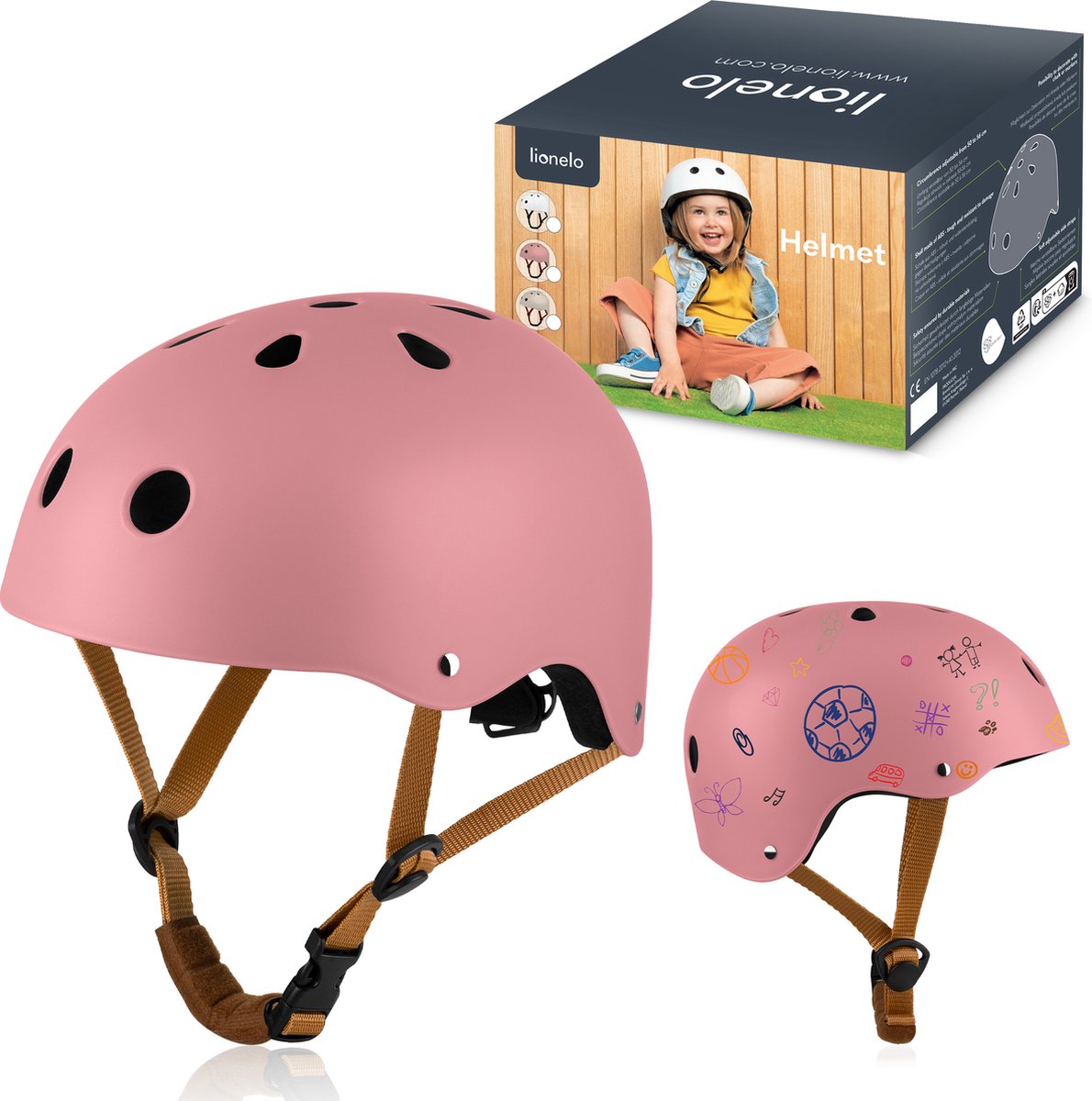 Casque de vélo Lionelo pour enfants - taille 50-56cm - 20x23cm - s - certification intertek - matériaux abs eps - ajustement réglable - 11 ouvertures d'aération - mentonnière supplémentaire - personnalisable avec craie et marqueurs - certifié en1078