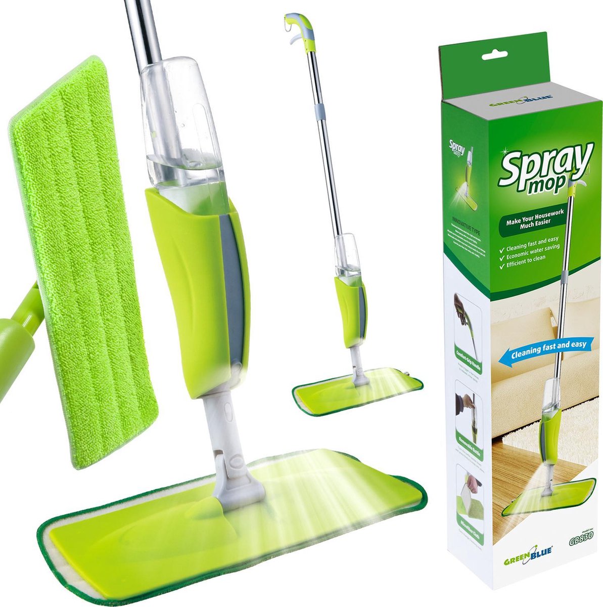 Essuie-sol Greenblue avec fonction spray avec 2 remplacements supplémentaires GB830