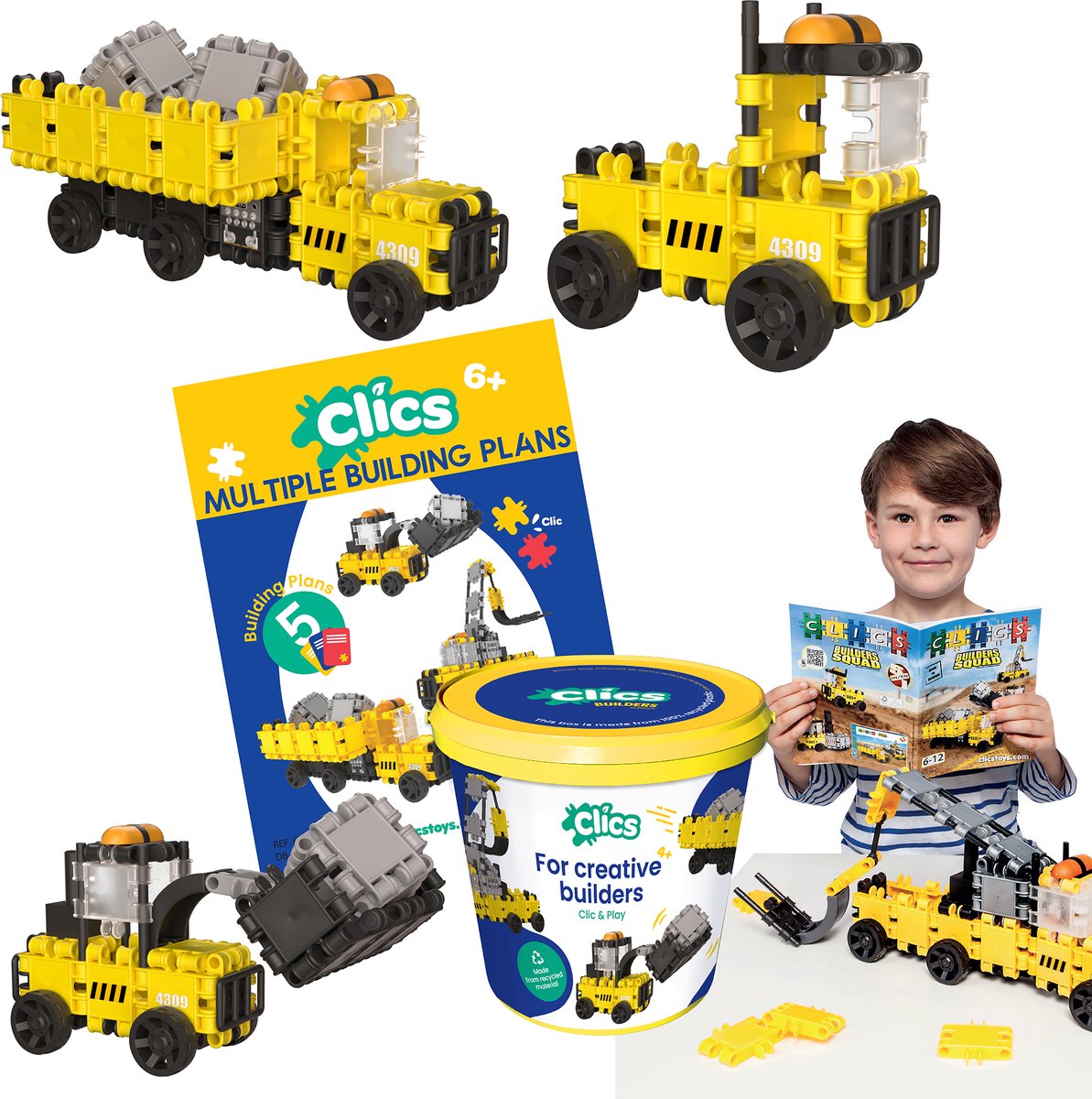 Clics builders blocs de construction 5 en 1 - jouets durables en plastique recyclé - jeu de construction 5 en 1 - jouets 4,5,6,7,8 ans garçons et filles - jouets éducatifs - jouets montessori - jouets de construction