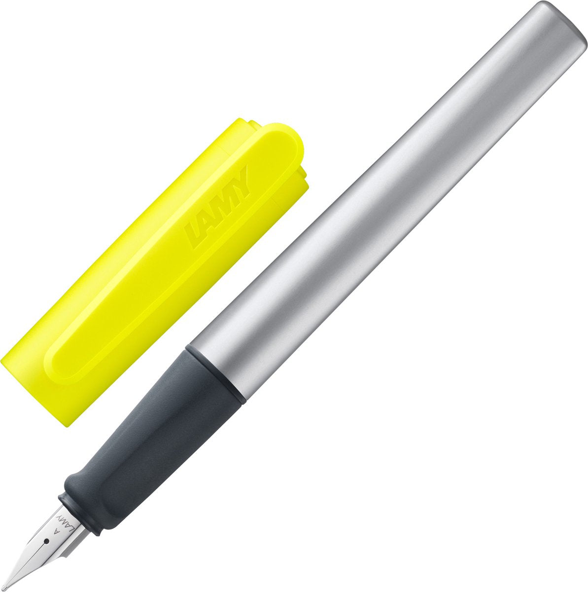 Stylo plume Lamy nexx jaune fluo - avec poignée antidérapante plume en acier poli en ligne a - corps triangulaire en aluminium - avec cartouche d'abat-jour t 10 bleu