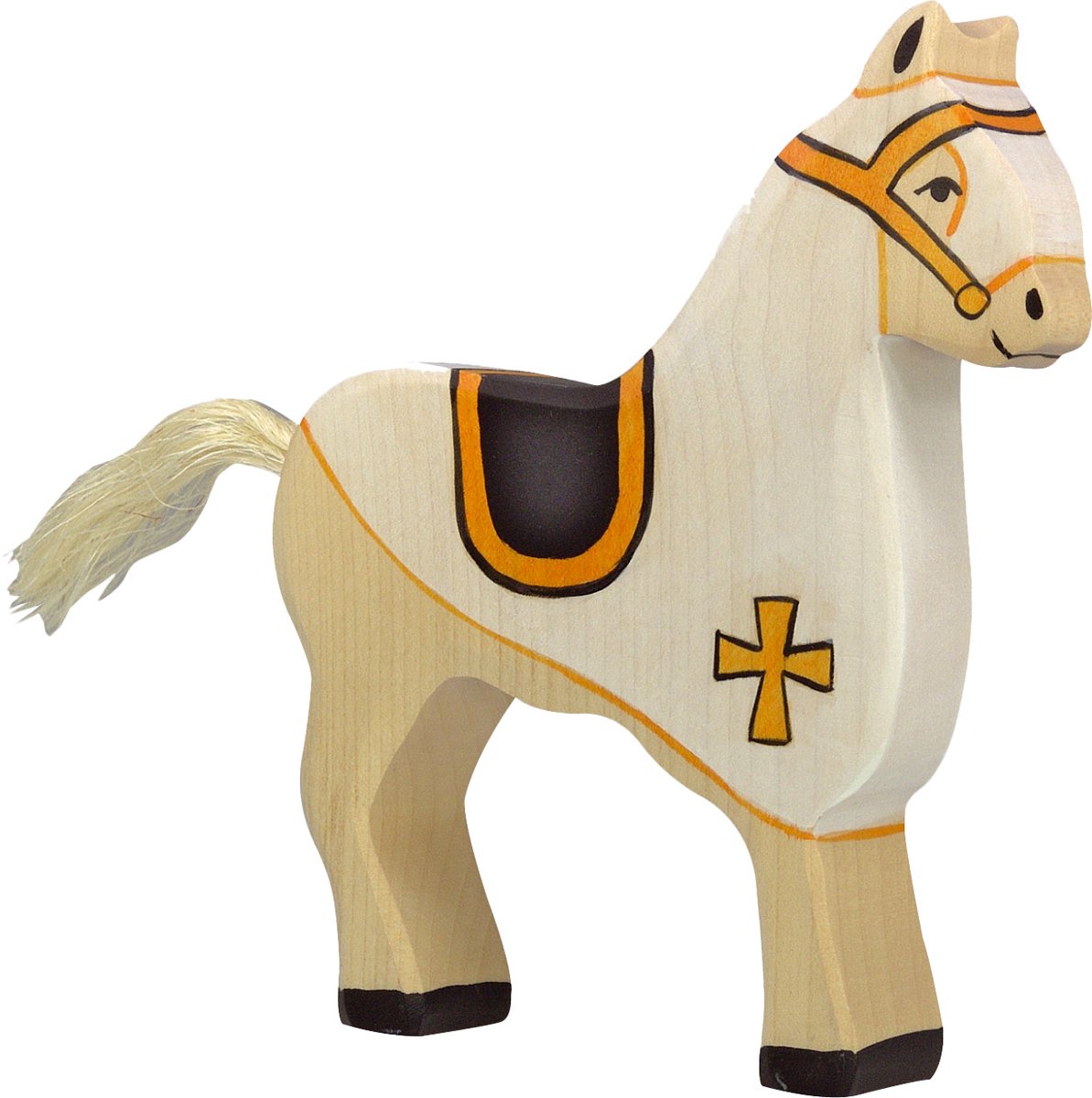 Holztiger Contes de fées et chevaliers : cheval de compétition blanc 15x3x17cm, bois