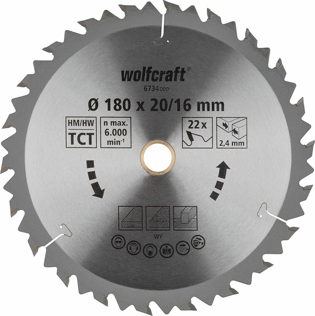 Wolfcraft - lame de scie circulaire 180x20mm 180x16mm - 18 dents - lame de scie pour scie circulaire - série marron - 6734000