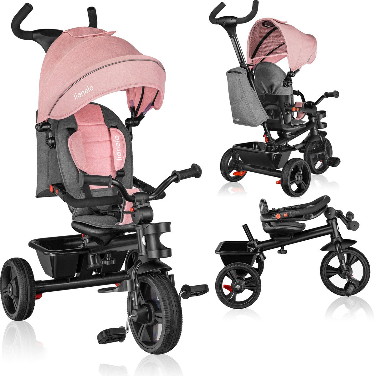 Lionelo haari - tricycle - porte-gobelet - 2en1 - siège pivotant - roues en caoutchouc sans entretien - roue libre - barre coulissante pour parents - auvent - panier et sac - porte-gobelet - grandit avec vous - de 18 mois à 25 kg