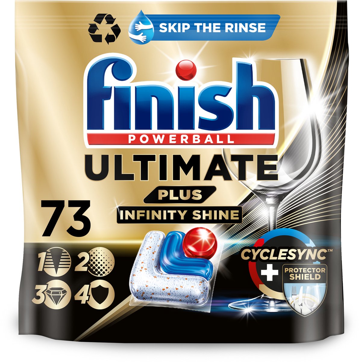 Tablettes pour lave-vaisselle Finish Ultimate Plus Infinity Shine - 73 capsules - boîte trimestrielle