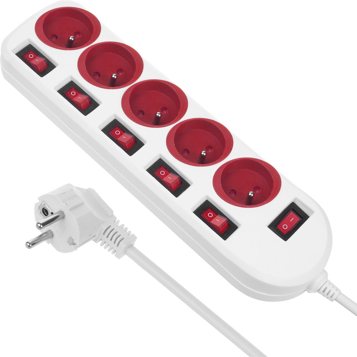 Maclean - multiprise avec interrupteurs - rallonge 5 broches - 250vac 10a | 1,5 m - blanc