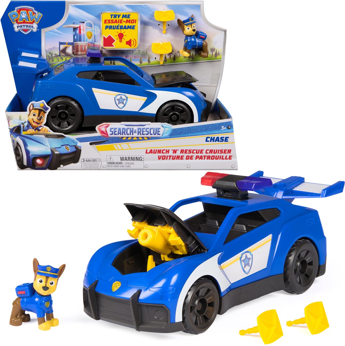 Pat' Patrouille - recherche et sauvetage - poursuite en voiture de police - avec figurine, lumière et son 2 projectiles - véhicules jouets