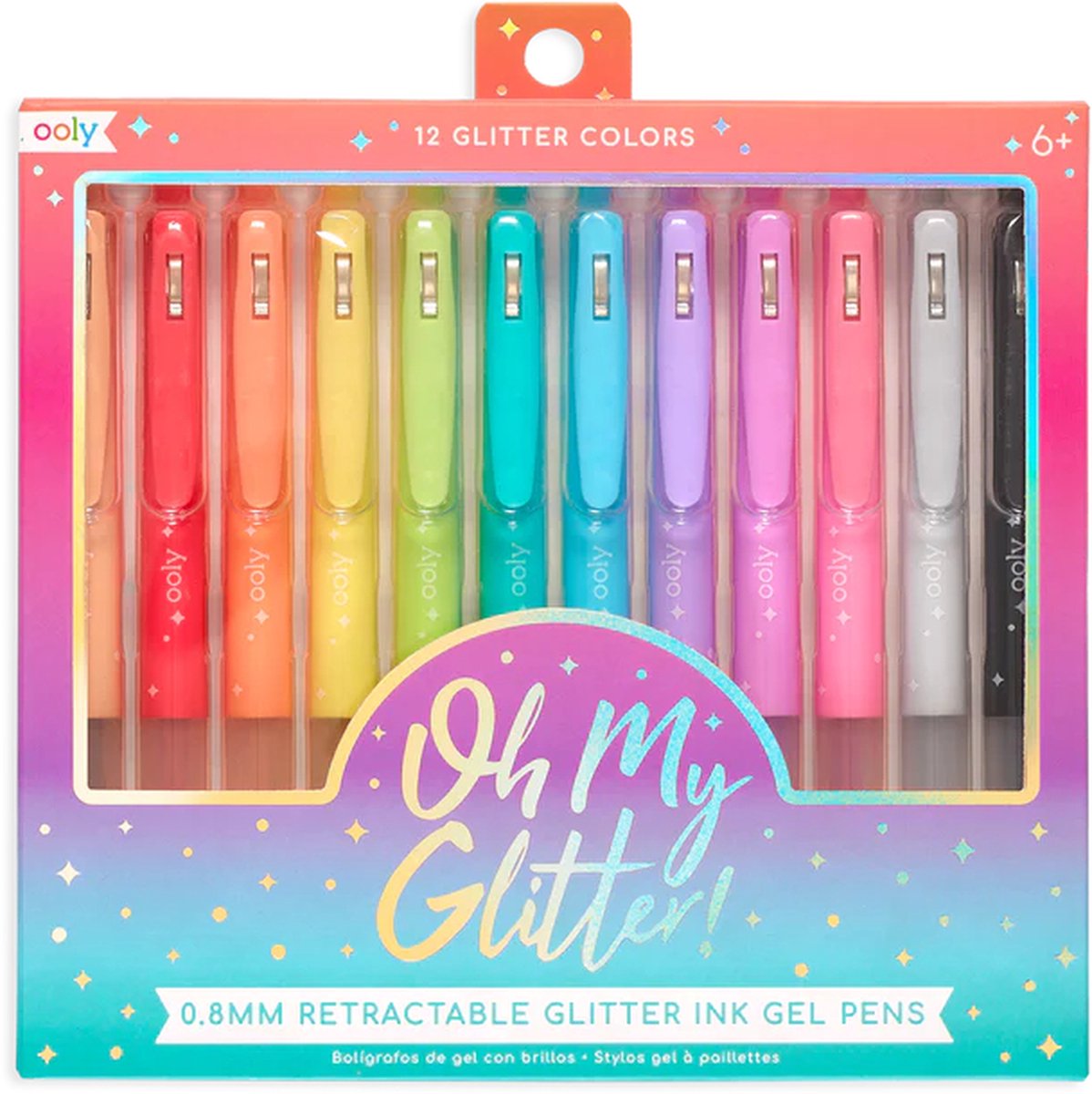 Ooly - oh mes paillettes ! stylos gel rétractables - 12 couleurs avec clip pour stylo