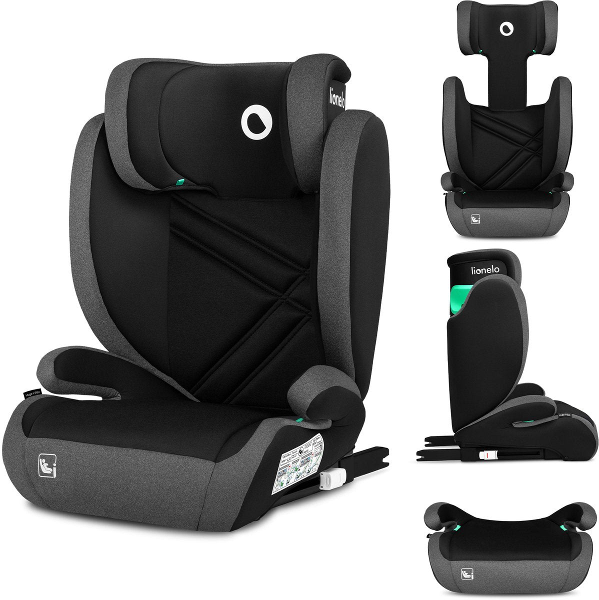 Lionelo Hugo i-size - siège auto - groupe 2 3 (3,5-12 ans 15 à 36 kg 100-150 cm) - isofix - 2 en 1 : réhausseur avec dossier amovible - appui-tête réglable - protection latérale avancée - mousse à mémoire de forme - lavable - assise confortable