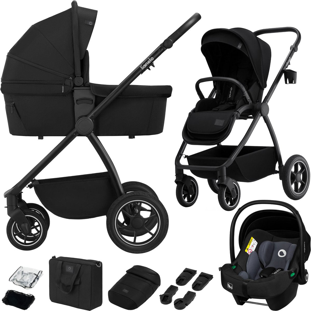 Poussette Lionelo Meril 3en1 - buggy - nacelle XL, poussette siège auto certifié ADAC - roues tout terrain - set d'accessoires complet - UPF50+