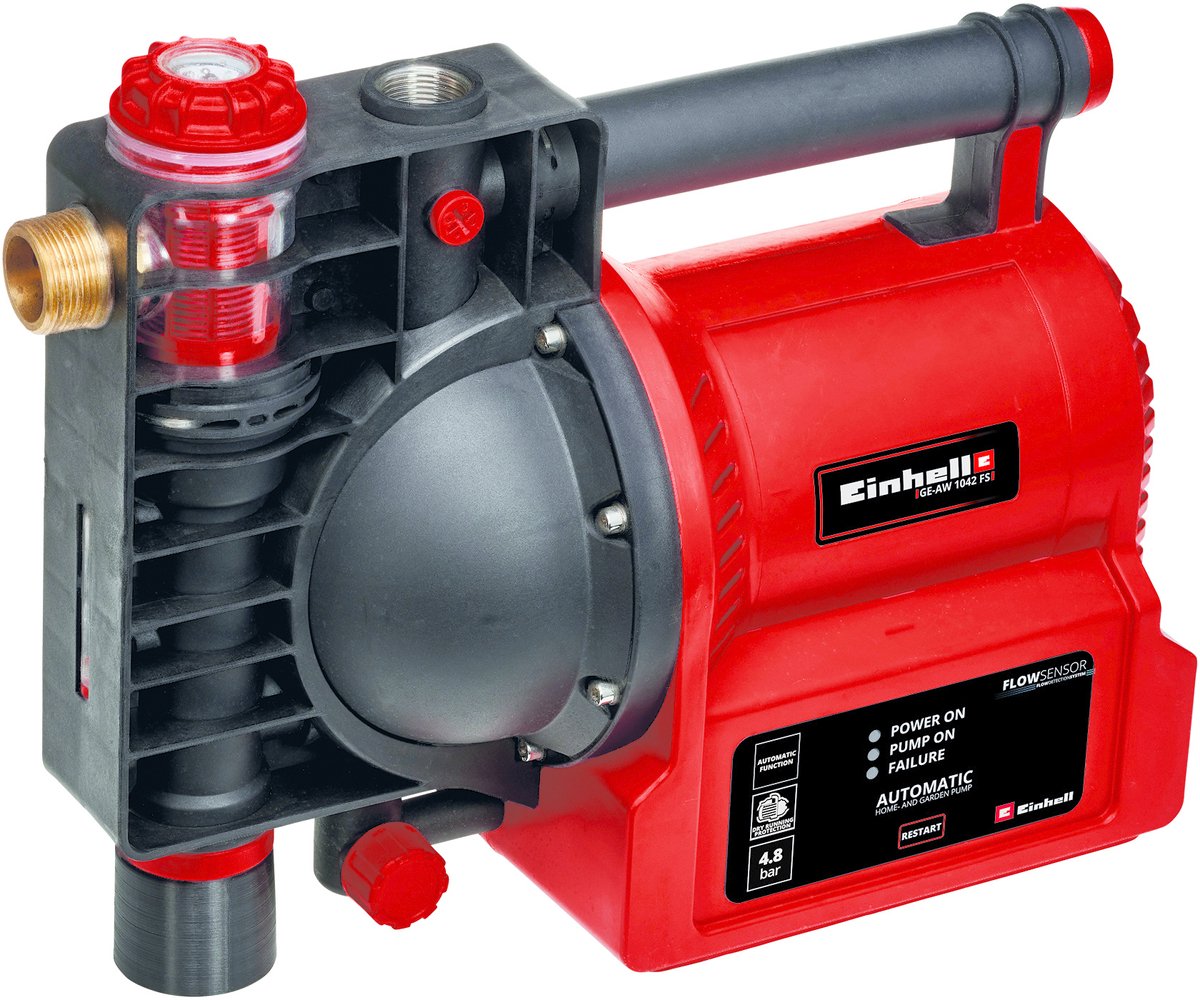 Pompe de jardin électrique automatique Einhell ge-aw 1042 fs - 1050 w - 4,8 bar - 4 200 l h - max. hauteur de refoulement : 48 m - max. hauteur d'aspiration : 8 m - fonction automatique - affichage LED