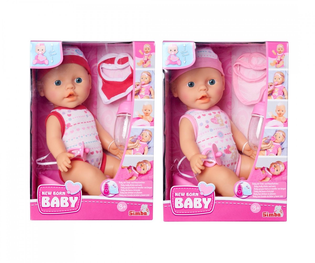 Poupée nouveau-né buvant et faisant pipi simba 30 cm