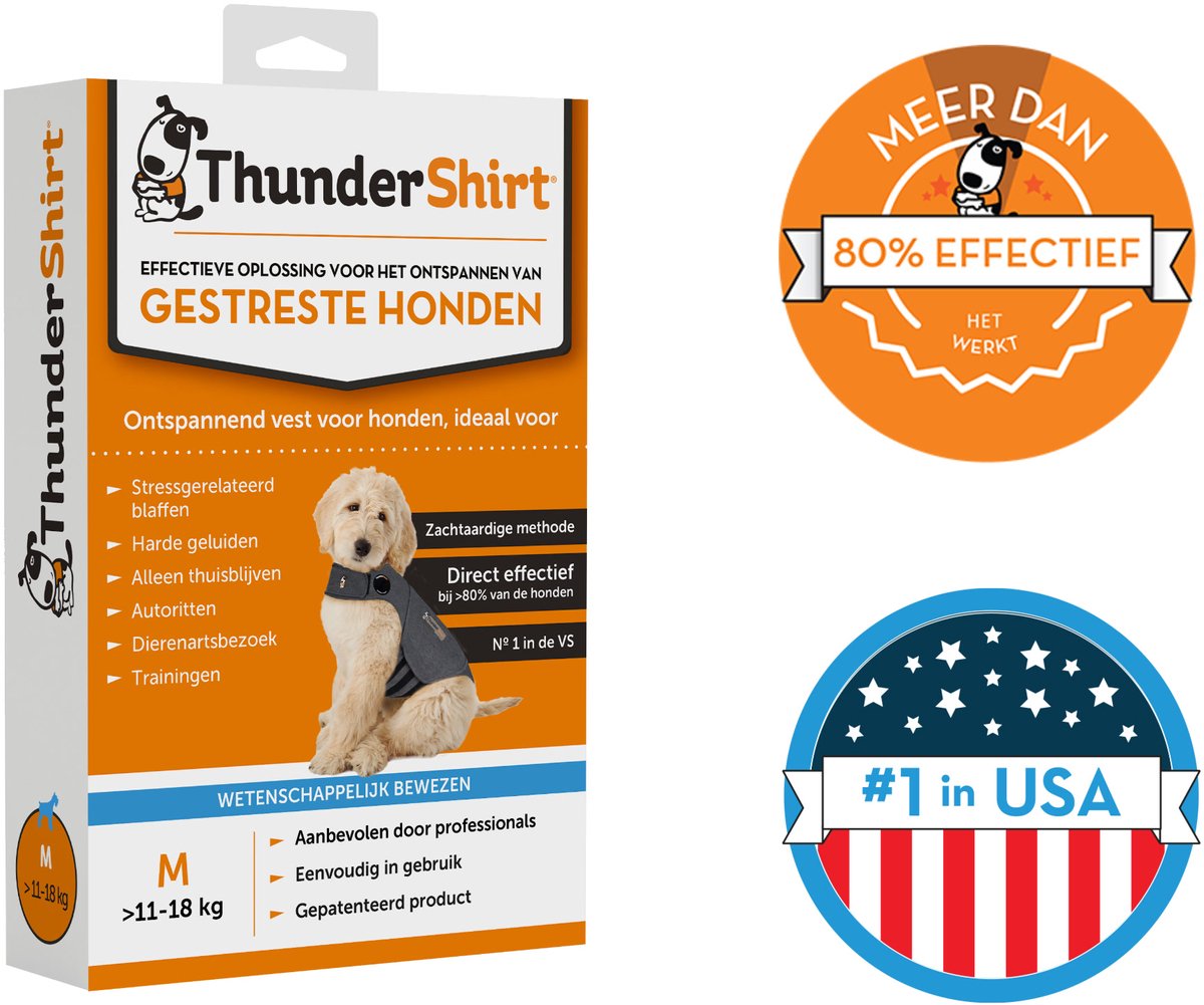 Thundershirt m - gilet relaxant nº1 pour chiens stressés - apaisant immédiatement - facile à utiliser - méthode douce