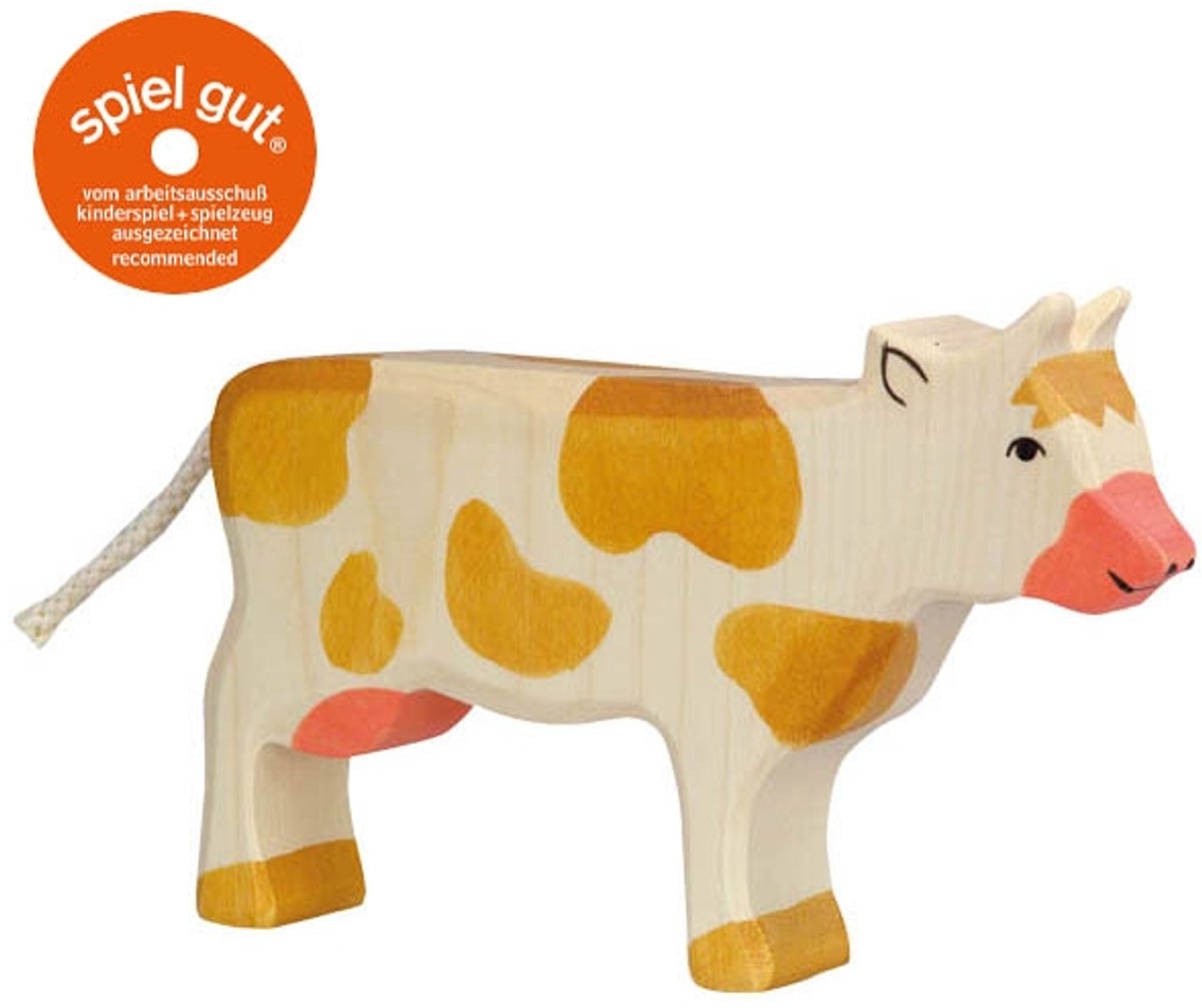 Vache Holztiger, debout, brune. 17,5 cm.