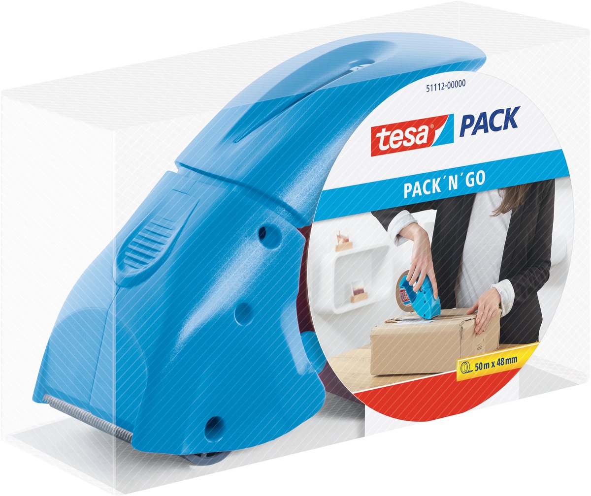 Tesa pack distributeur de ruban adhésif pack'n'go distributeur manuel ergonomique bleu avec ruban adhésif - 50 m x 48 mm