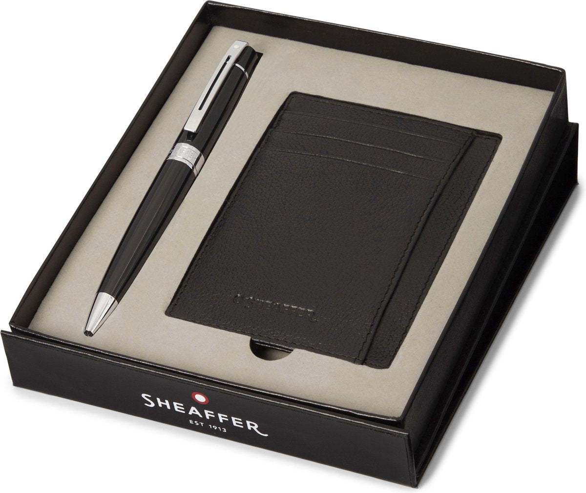 Coffret cadeau stylo à bille Sheaffer-300 g9312-chromé noir brillant-avec porte-carte de crédit-sf-g2931251-2