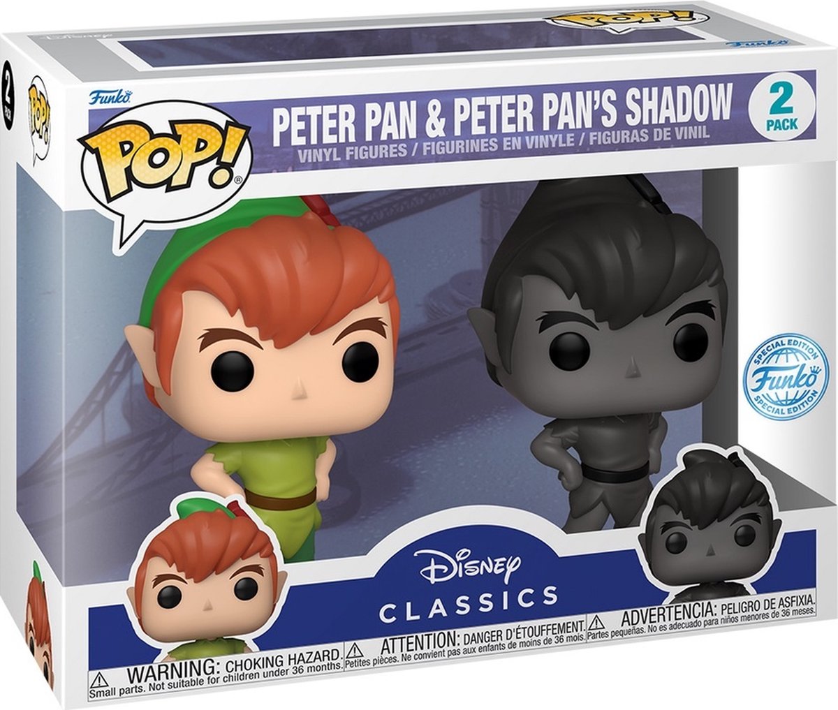 Disney Funko Peter Pan - Pop! Pack de 2 figurines collector Peter Pan avec ombre 9 cm - multicolore