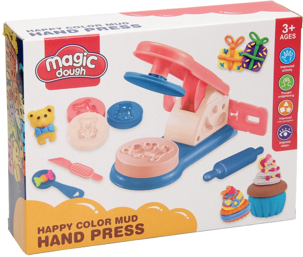 Lobbes toys bv set d'argile avec presse à argile - 4 couleurs d'argile
