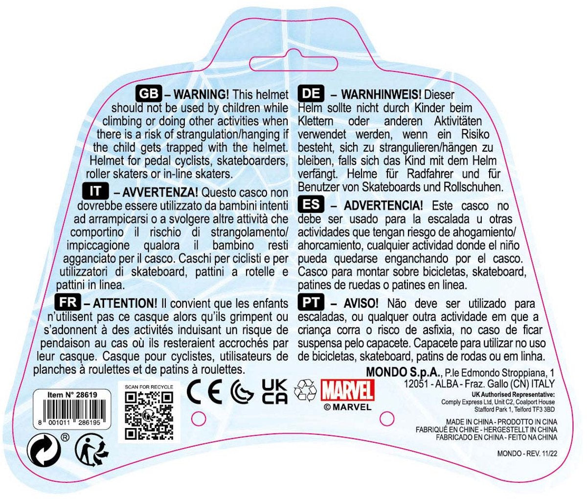 Casque Mondo Spiderman - réglable - 52-56cm