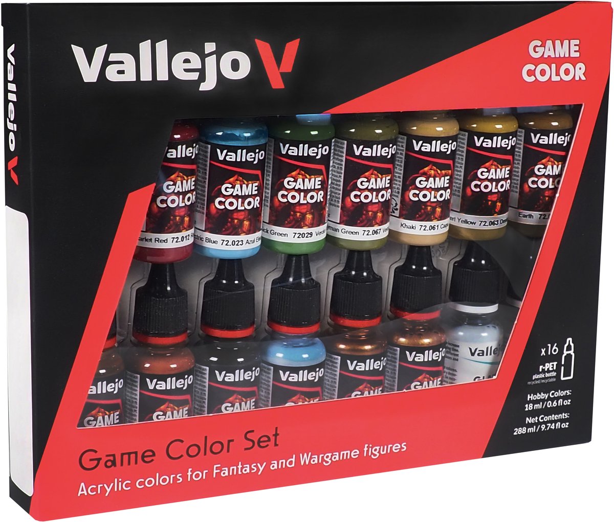 Vallejo hobby paint peinture acrylique - 72188 set spécialisé pour fantasy et wargames - couleur de jeu - set acrylique - 16x set de peinture - 16x 18 ml