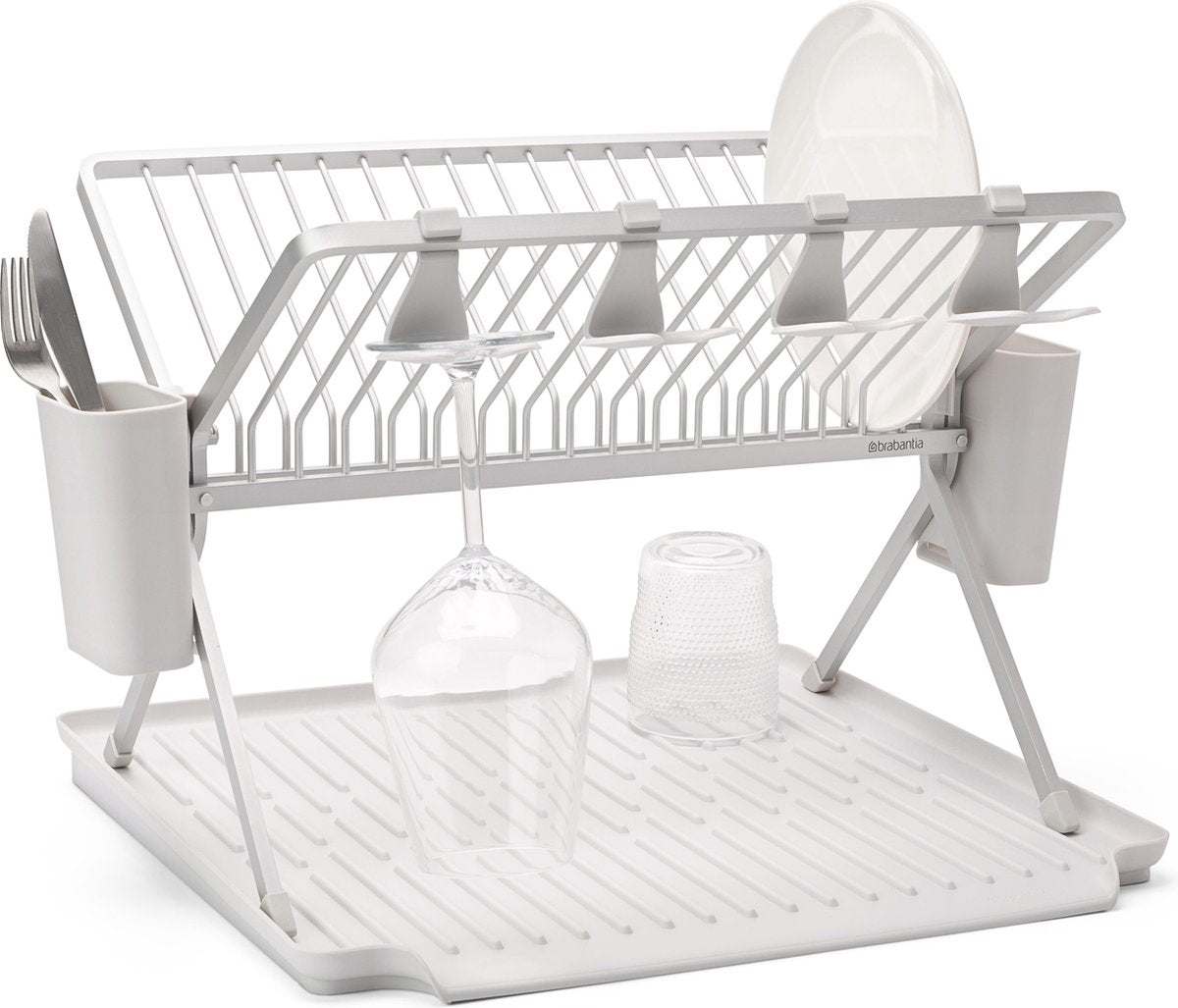 Égouttoir à vaisselle Brabantia - pliable - avec porte-couverts - gris clair
